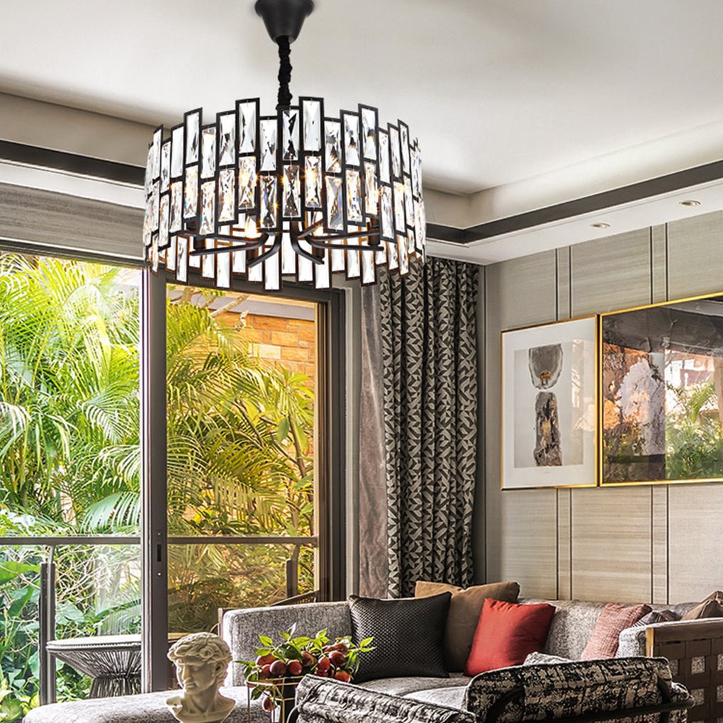 Modern Crystal Chandelier with LED – Iron Frame, Three-Color Lighting