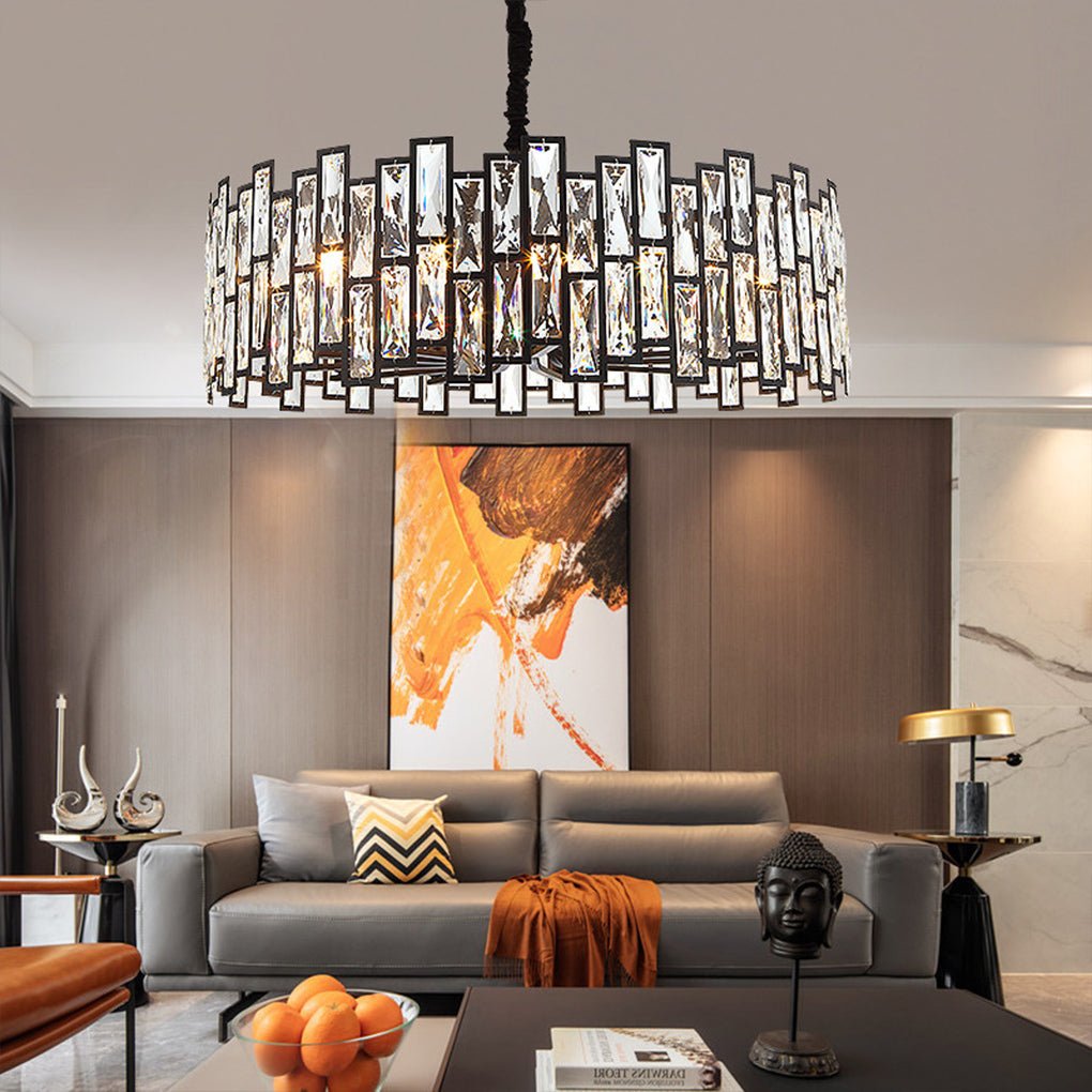 Modern Crystal Chandelier with LED – Iron Frame, Three-Color Lighting