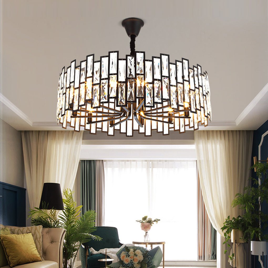Modern Crystal Chandelier with LED – Iron Frame, Three-Color Lighting