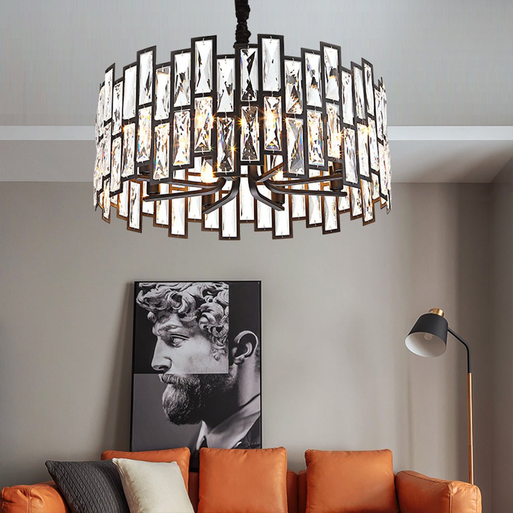 Modern Crystal Chandelier with LED – Iron Frame, Three-Color Lighting