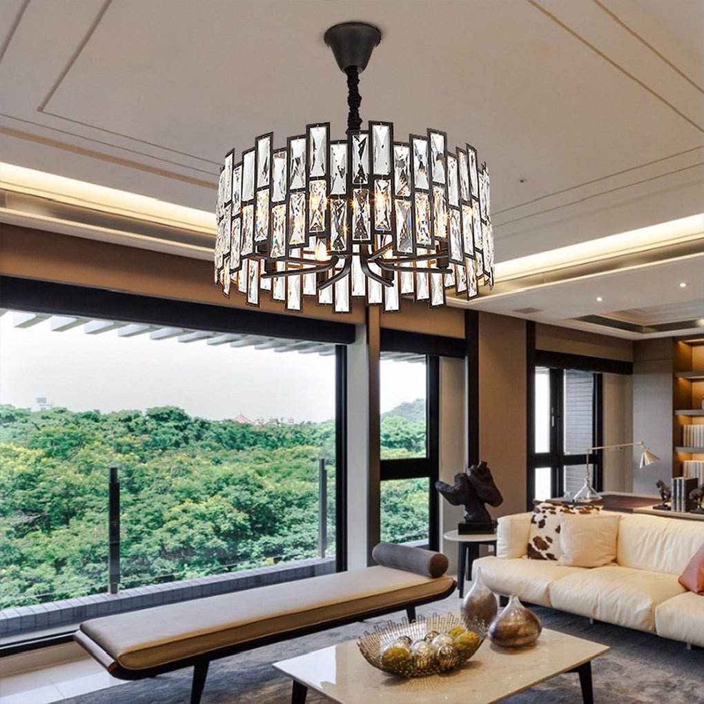 Modern Crystal Chandelier with LED – Iron Frame, Three-Color Lighting