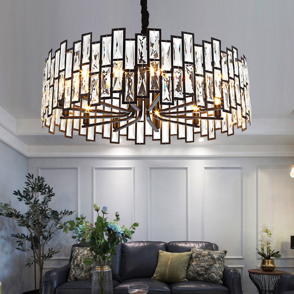 Modern Crystal Chandelier with LED – Iron Frame, Three-Color Lighting