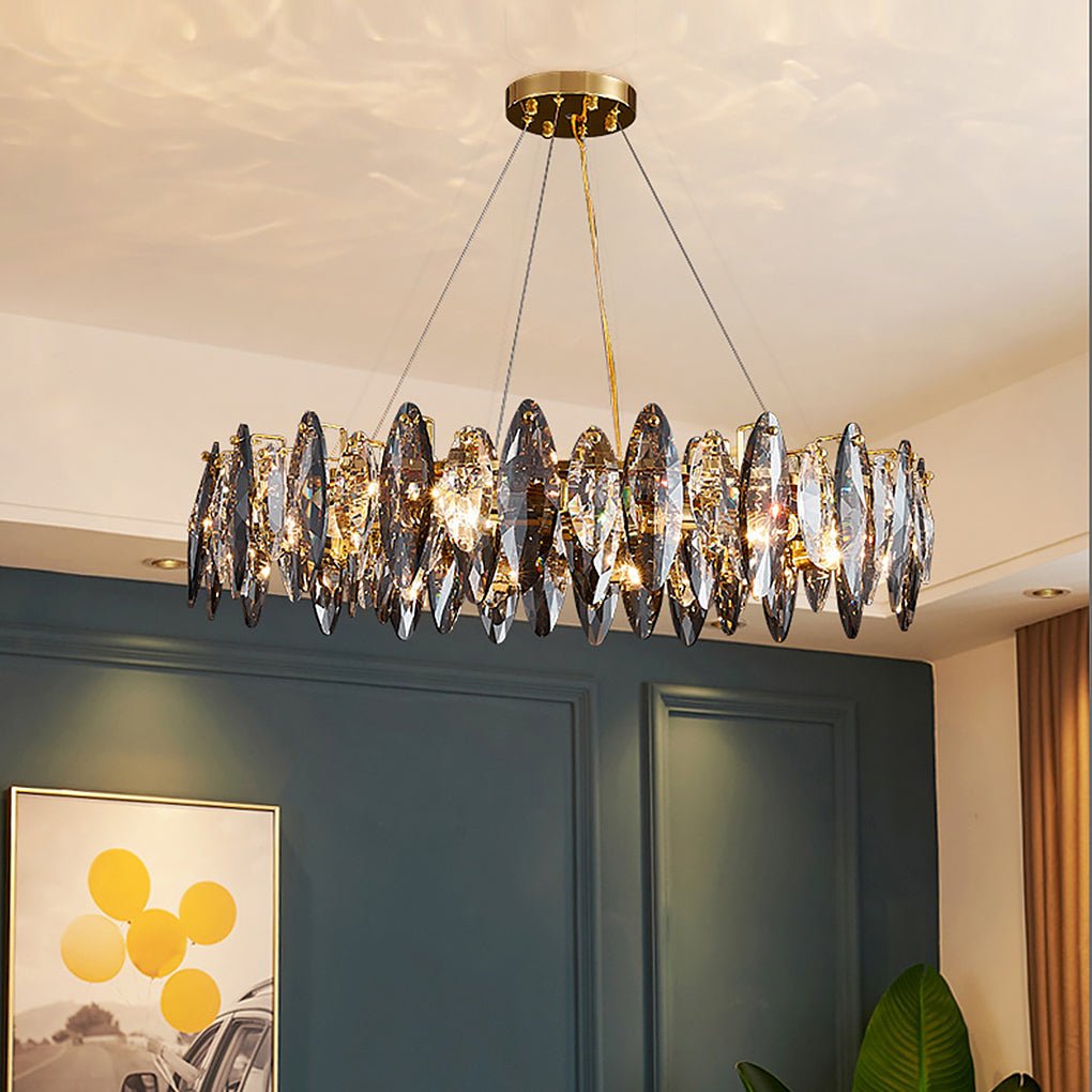 Modern Crystal Chandelier with Three-Color LED - Gold Finish