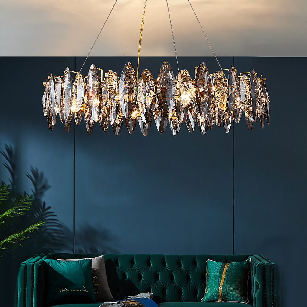 Modern Crystal Chandelier with Three-Color LED - Gold Finish