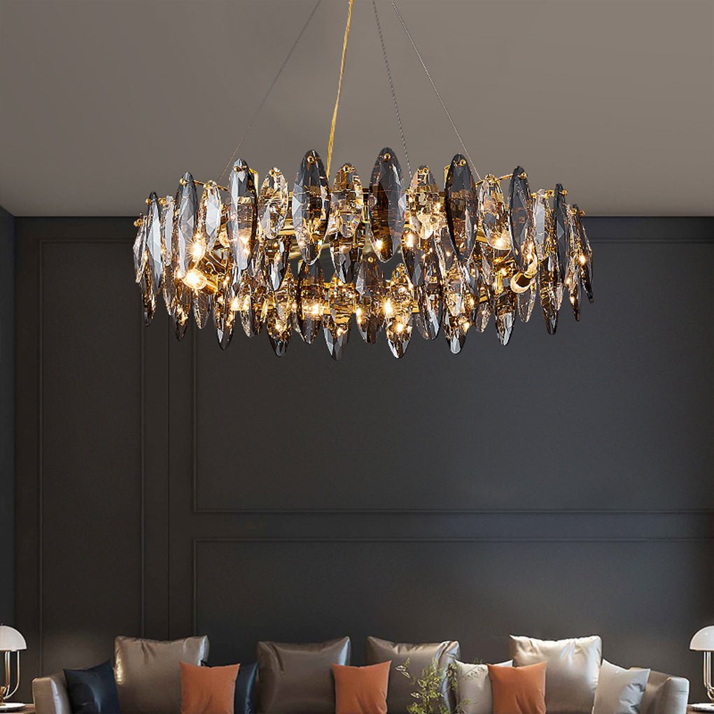 Modern Crystal Chandelier with Three-Color LED - Gold Finish