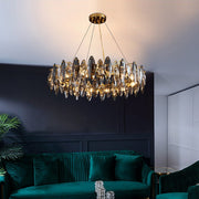 Modern Crystal Chandelier with Three-Color LED - Gold Finish