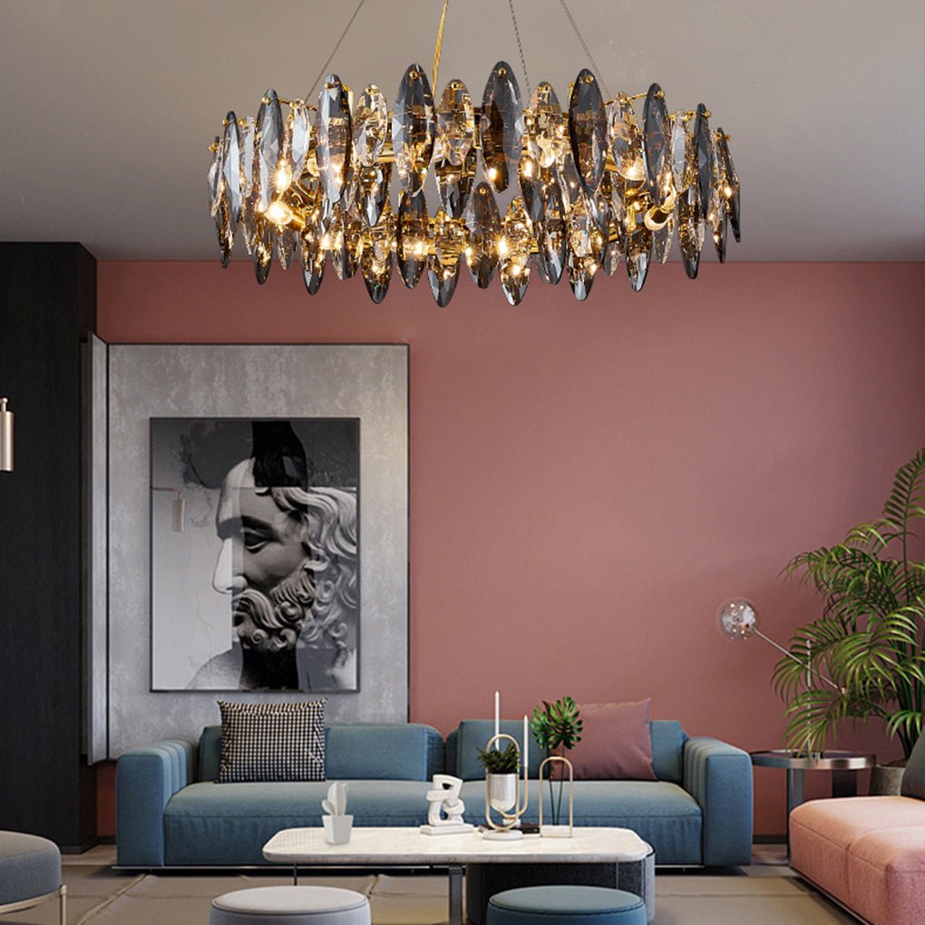 Modern Crystal Chandelier with Three-Color LED - Gold Finish