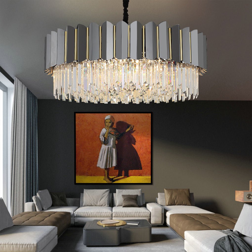 Modern Crystal Chandelier with Three-Color LED – Iron Frame