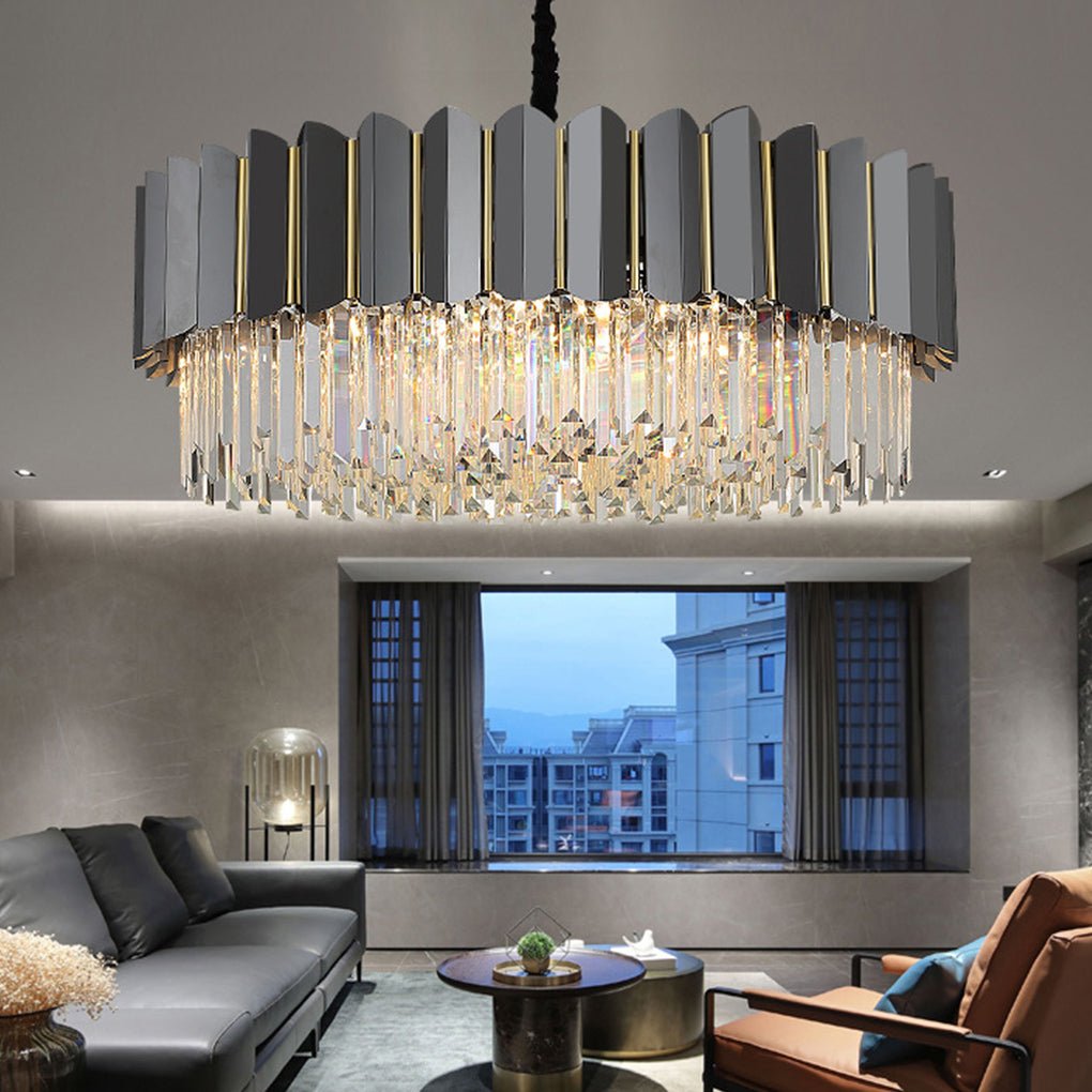 Modern Crystal Chandelier with Three-Color LED – Iron Frame