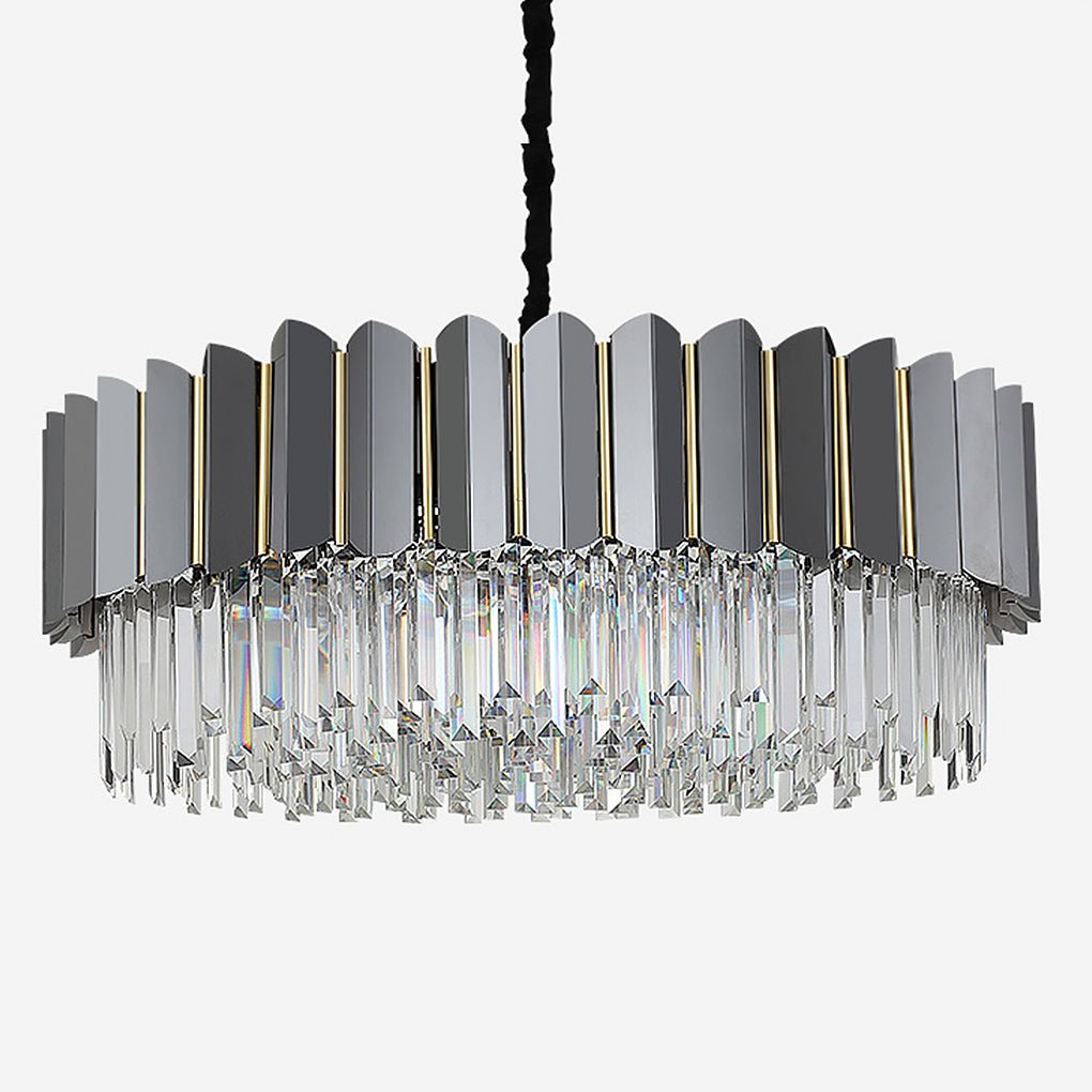 Modern Crystal Chandelier with Three-Color LED – Iron Frame