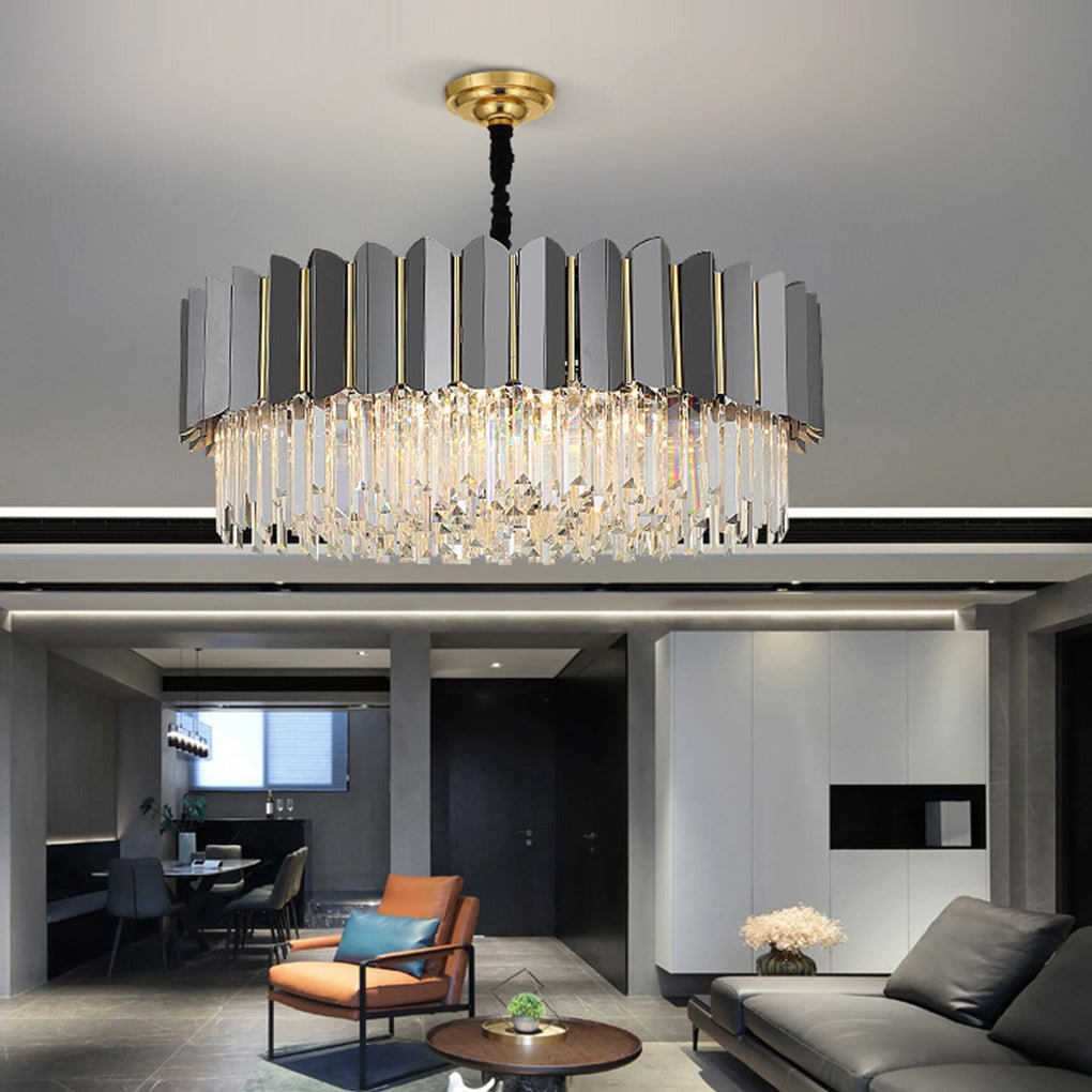 Modern Crystal Chandelier with Three-Color LED – Iron Frame