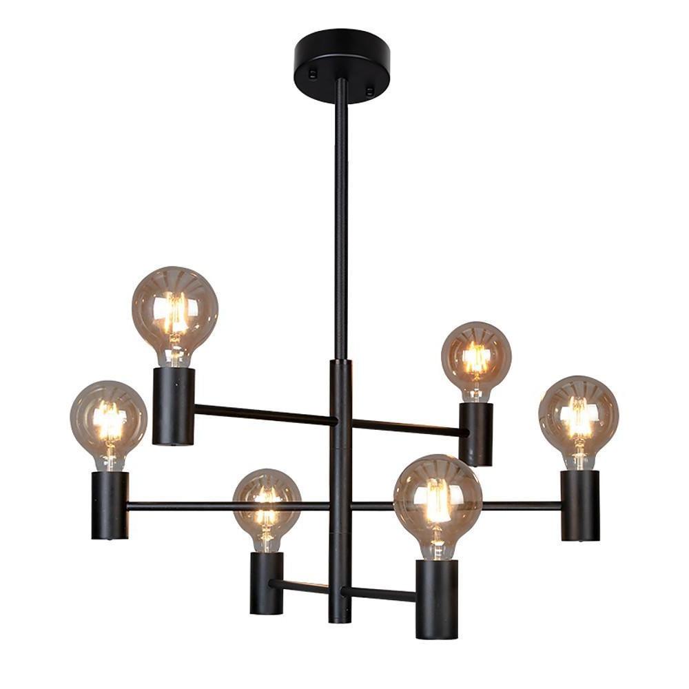 Industrial Sputnik Chandelier 6-Light Black Metal Glass Pendant