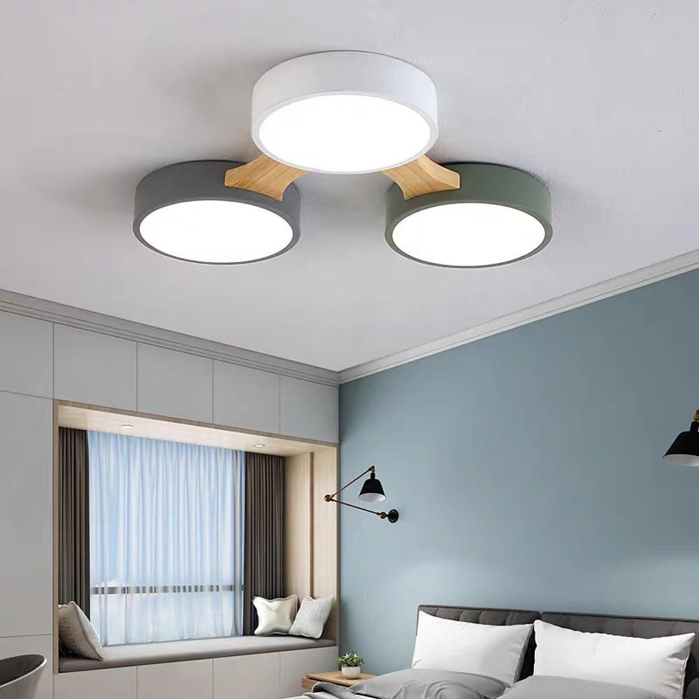 Modern Circular LED Flush Mount Ceiling Light - Wood & PVC