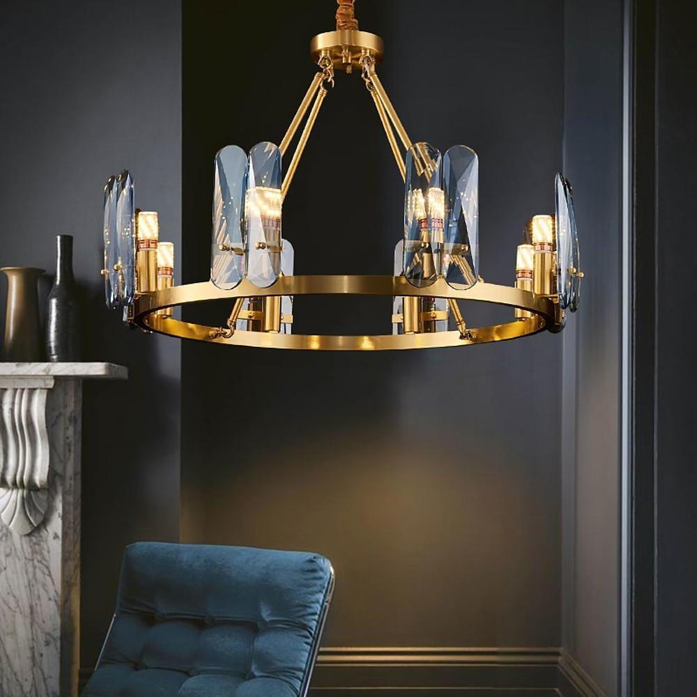 Nordic Glass Copper Chandelier - 8-Light Circular Pendant Lighting