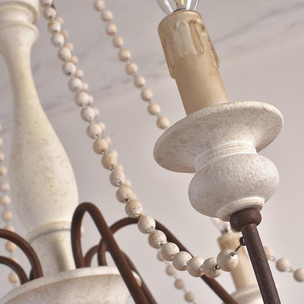 Farmhouse Wood Bead Chandelier with Candle-Style Lights 6-Light