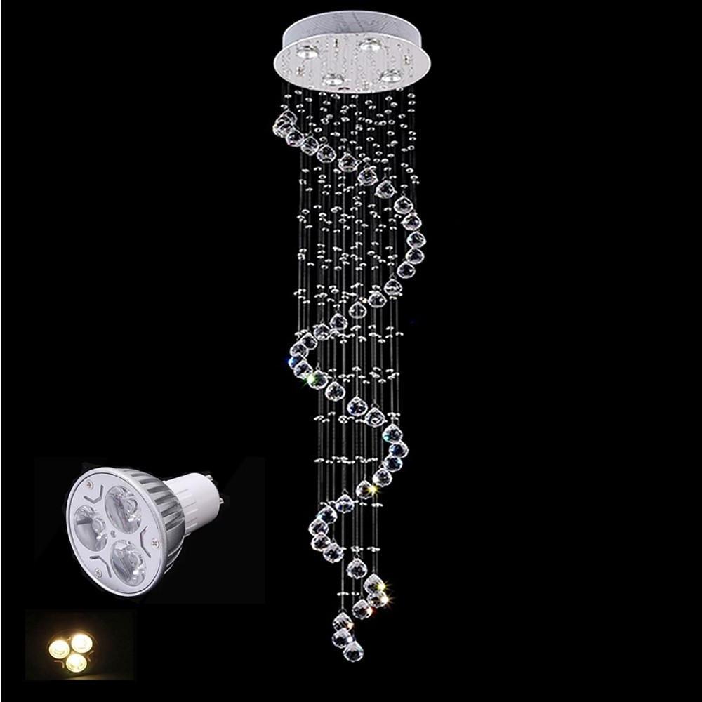 Modern Spiral Crystal Chandelier with Electroplated Metal Finish