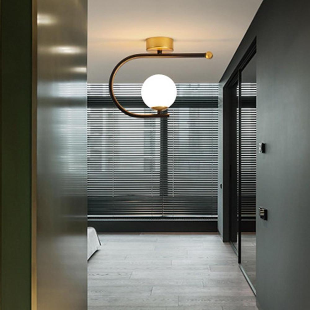 Black Curved Globe Flush Mount Ceiling Light Modern Metal Glass