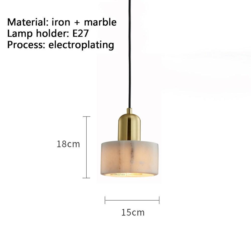 Vintage Circular Pendant Light with Electroplated Metal & Marble Shade
