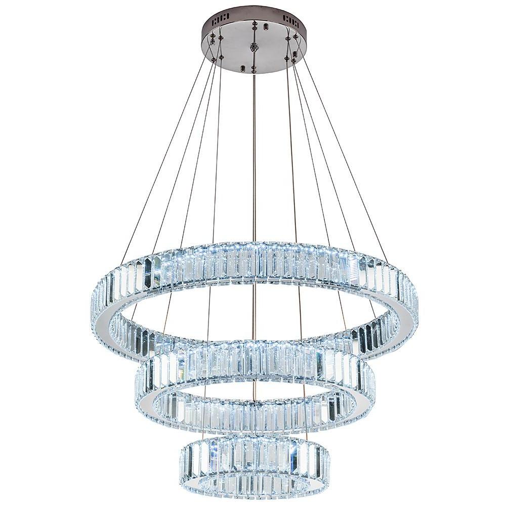 Crystal 3-Tier Ring Pendant Light Modern Chrome Chandelier