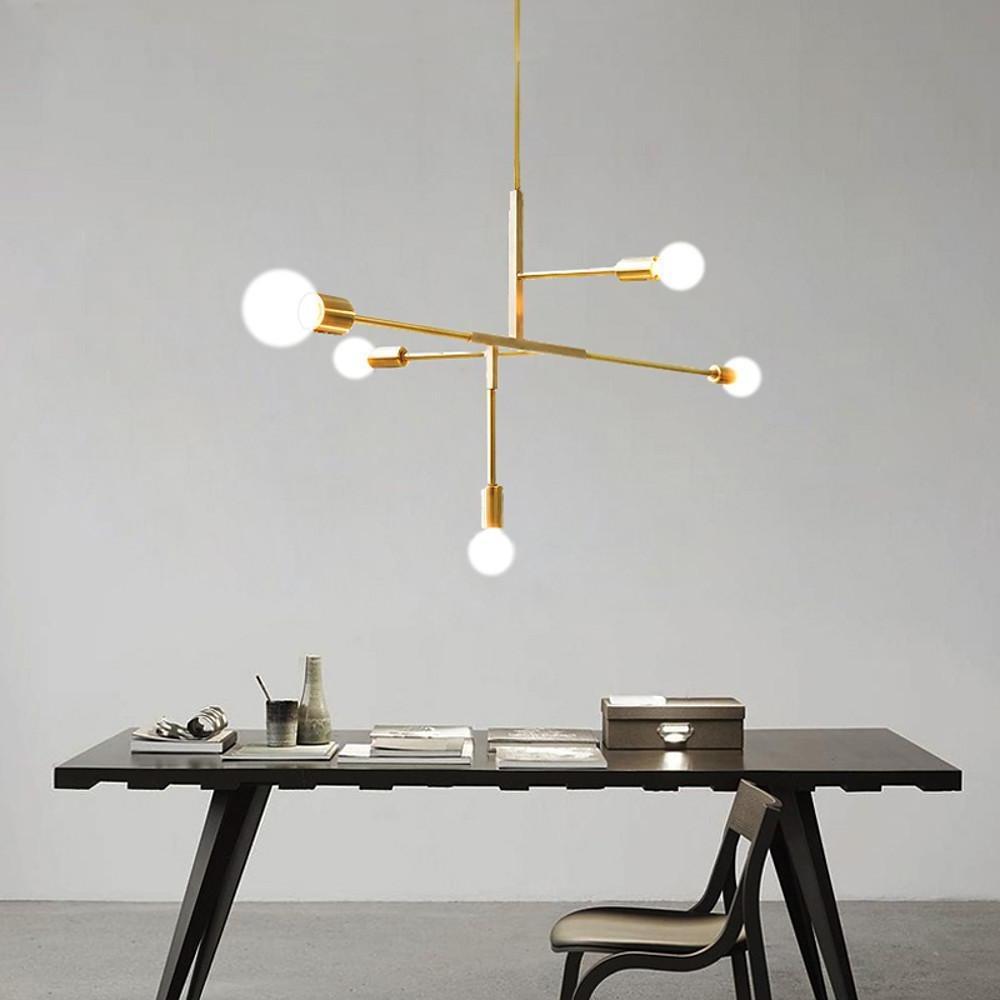 5-Light Sputnik Chandelier - Gold Metal & Glass Modern Ceiling Light