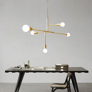 5-Light Sputnik Chandelier - Gold Metal & Glass Modern Ceiling Light