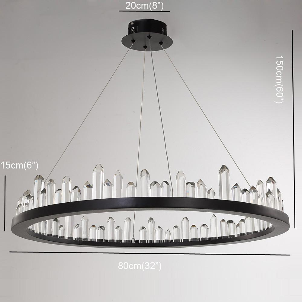 Crystal Ring Modern LED Pendant Light – Adjustable Black Metal