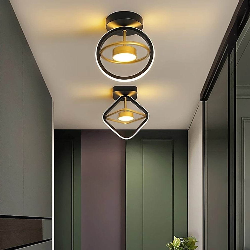 Modern Geometric LED Flush Mount Ceiling Light - Dimmable Entry