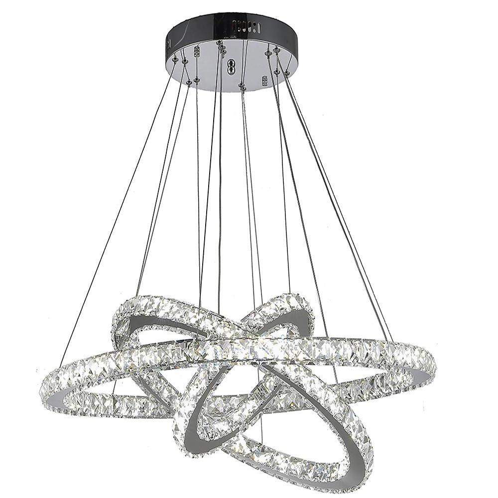 Modern Crystal Chandelier with Interwoven Geometric Rings