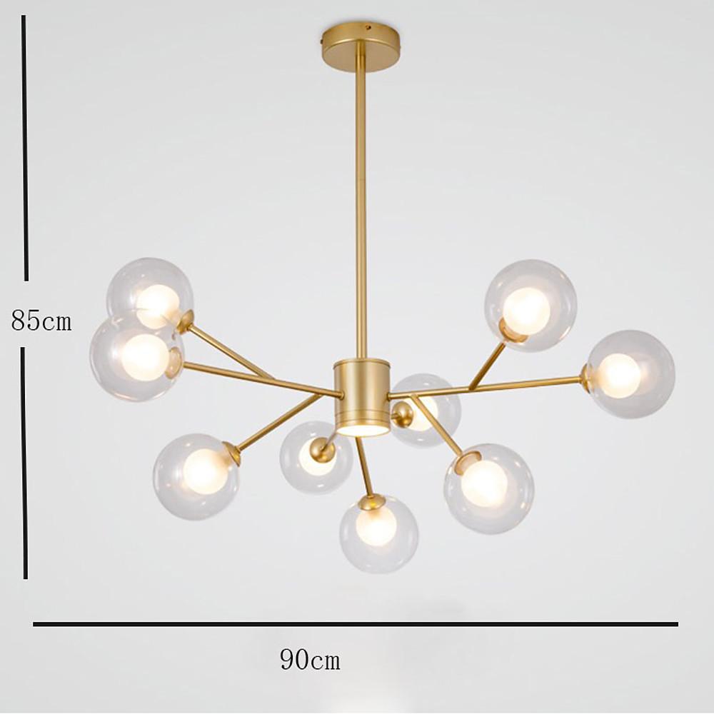 9-Light Modern Glass Chandelier with Gold Metal Frame