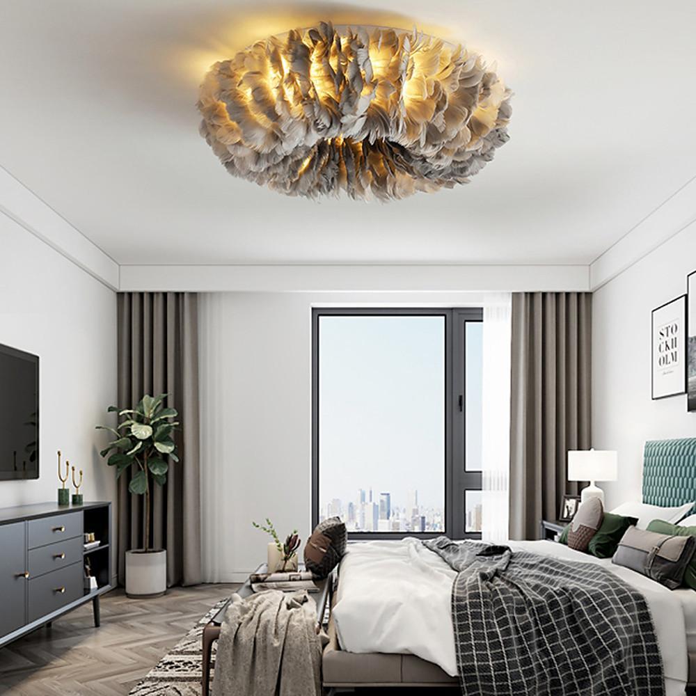 Nordic Feather Flush Mount Ceiling Light - Round LED Chandelier