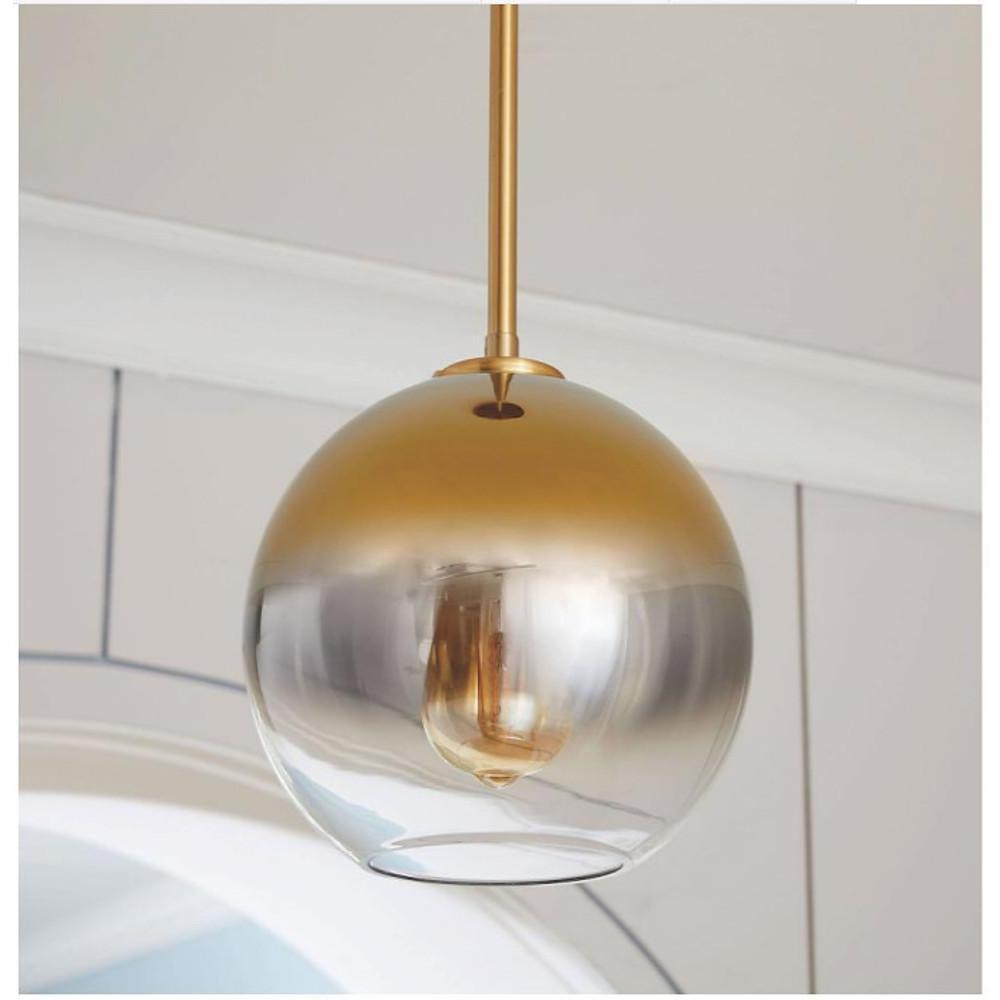Modern Gradient Glass Globe Pendant Light with Metal Accent