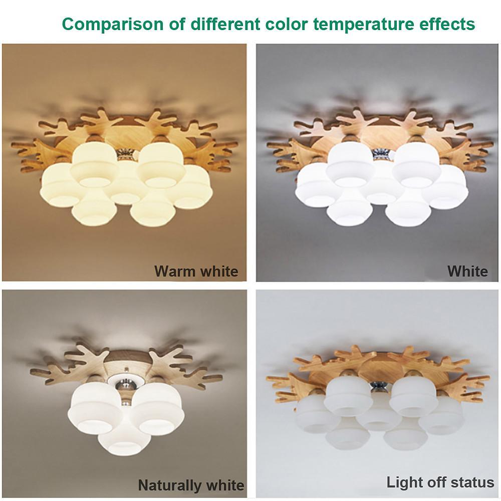 Modern Wood Glass Globe Flush Mount Ceiling Light | Ambient LED