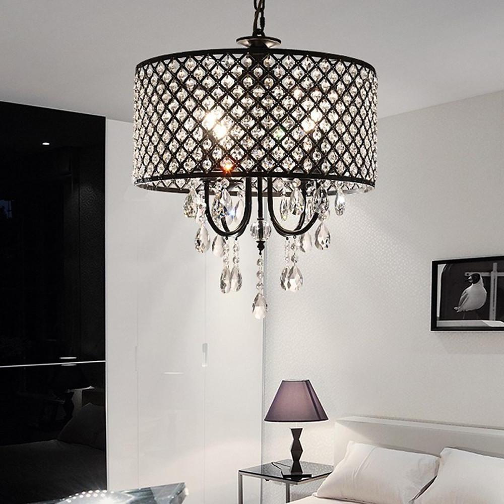 Crystal Metal Chandelier 4-Light Industrial Pendant Lighting