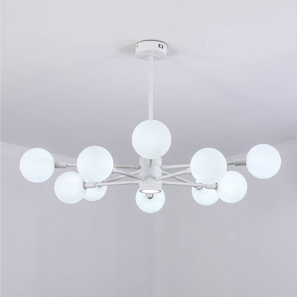 10-Light Glass Globe Chandelier Contemporary Sputnik Design White