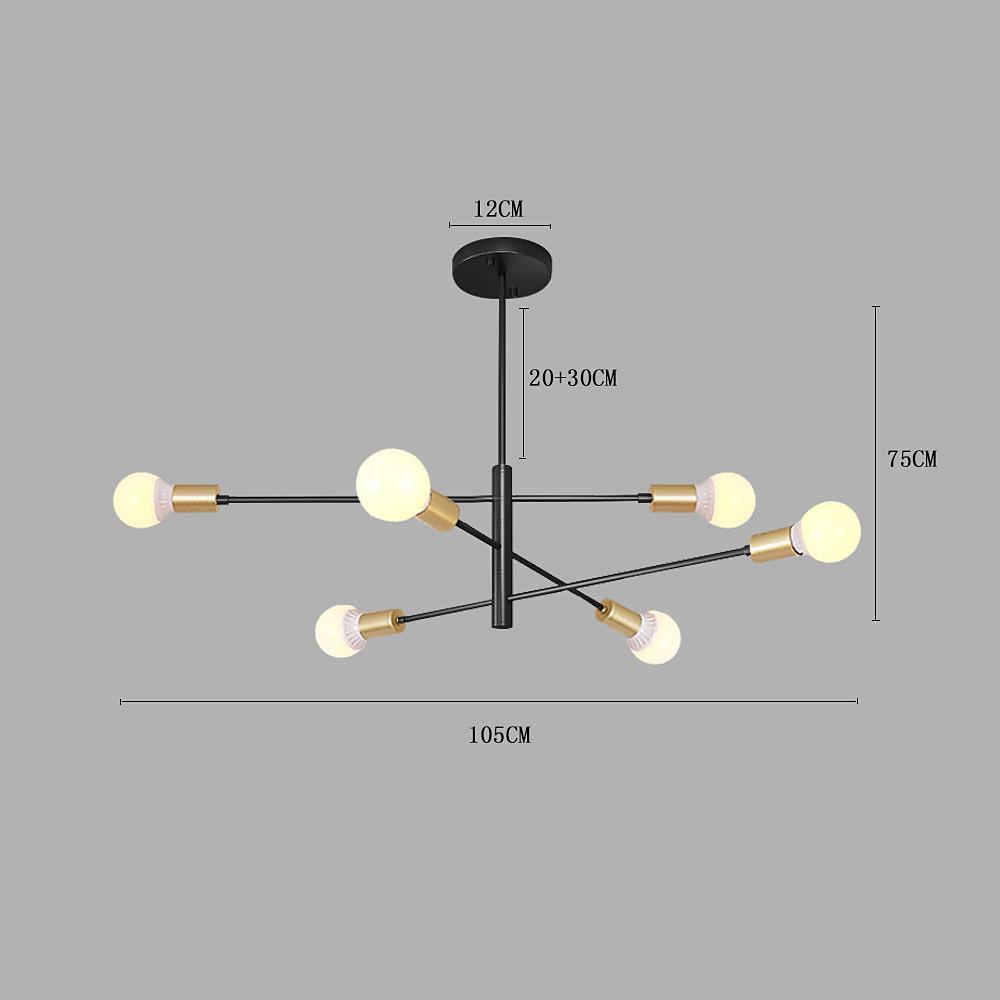 Modern 6-Light Sputnik Chandelier - Black & Gold - 41" Dia