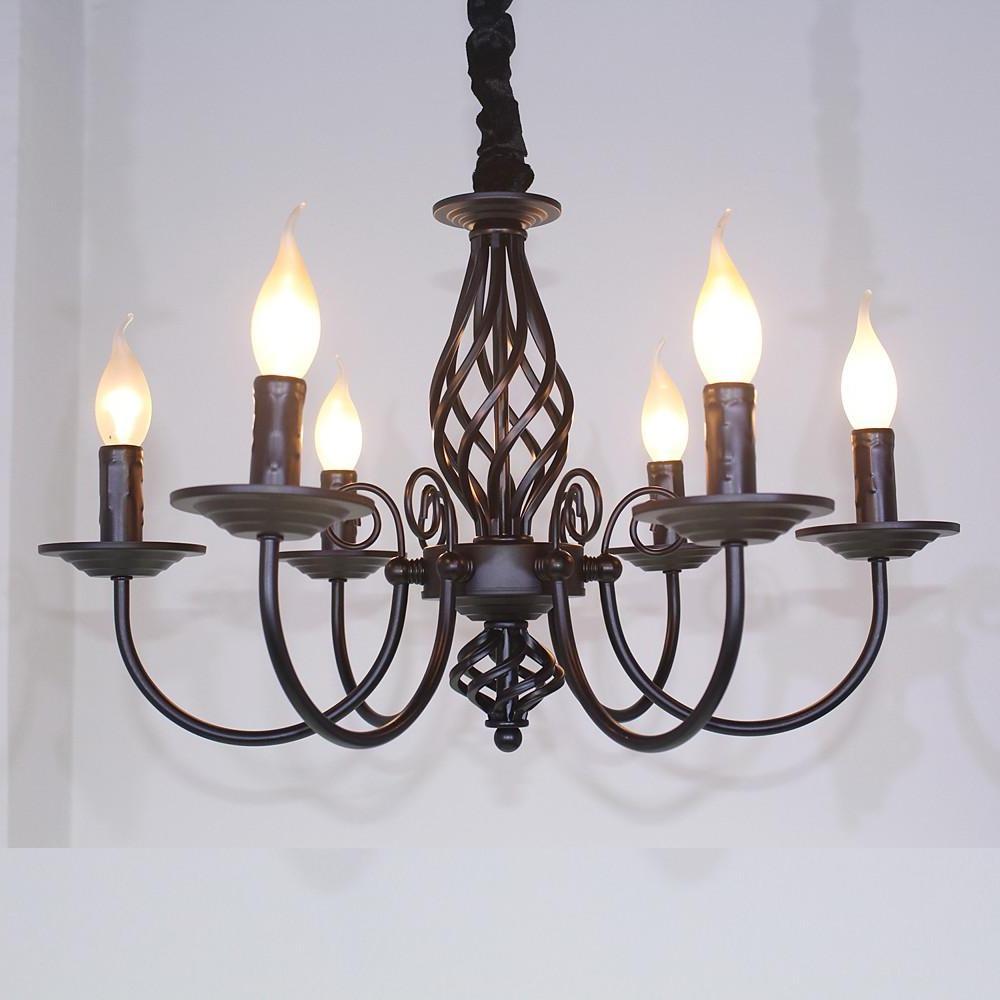 6-Light Candle Style Metal Chandelier - Rustic Industrial Design