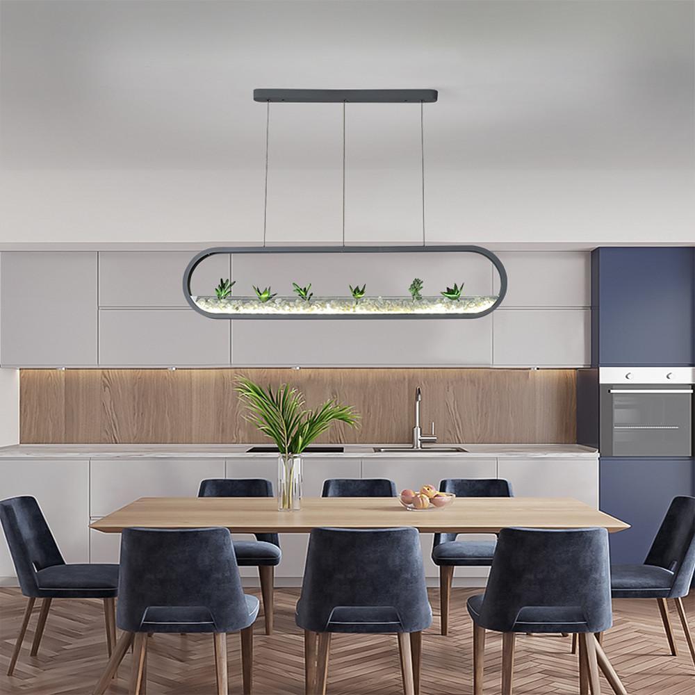 Rounded Rectangular Modern Pendant Light with Aluminum Frame