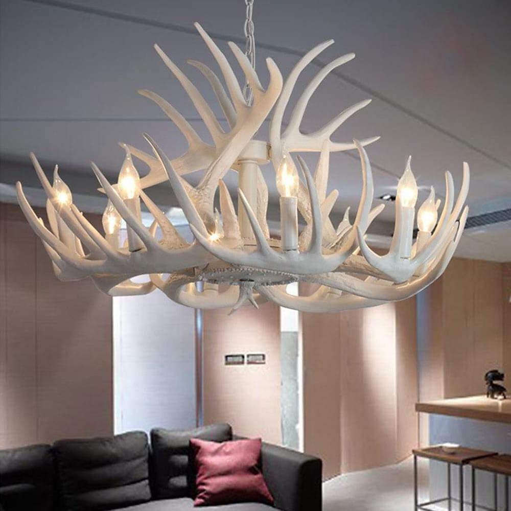 White Antler Chandelier with Candle Lights - 4/6/8 Lights