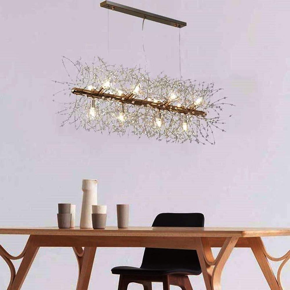 12-Light Crystal Firework Island Pendant Light - Modern Linear