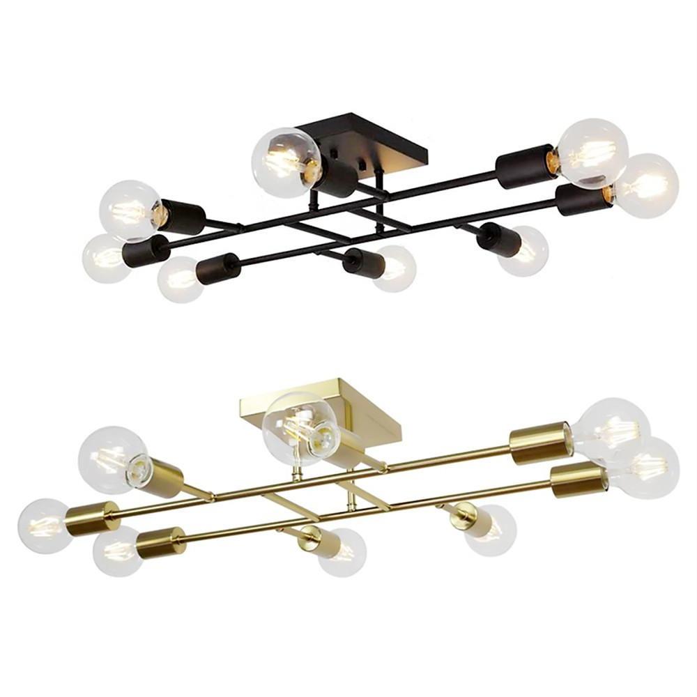 8-Light Vintage Semi Flush Mount Ceiling Light | Antique Brass