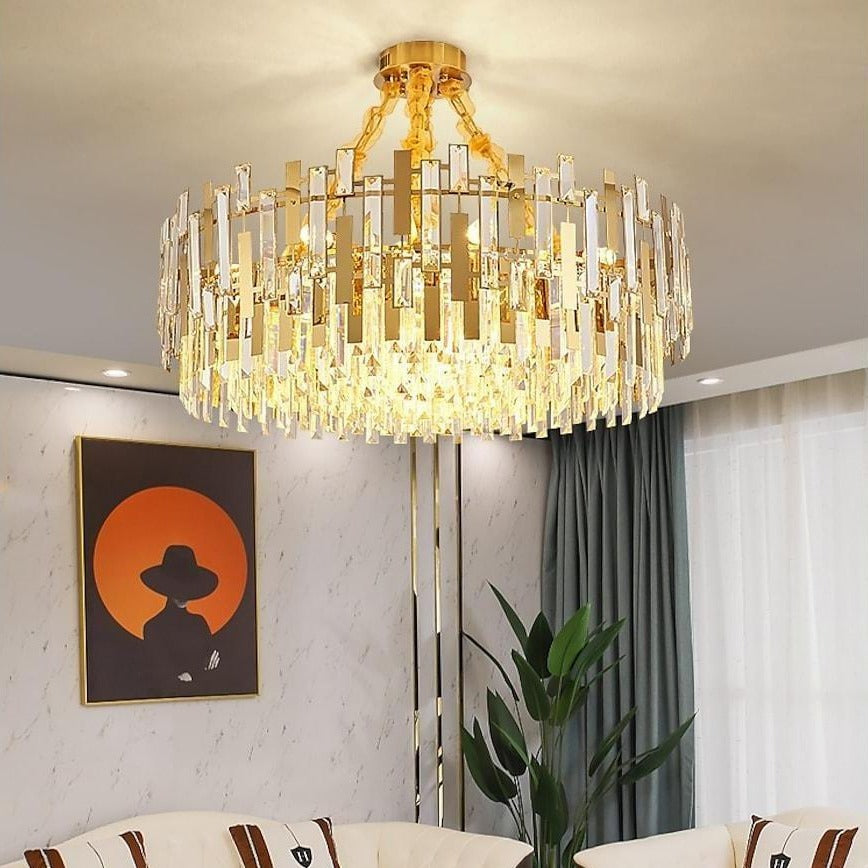 Modern Gold Crystal Chandelier – 9/12/17 Lights, Adjustable Height