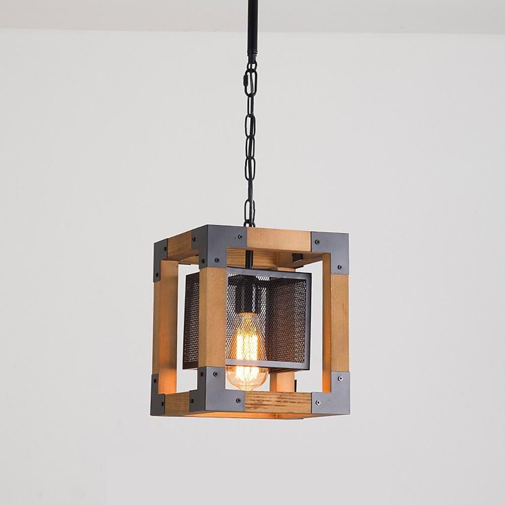 Rustic Industrial Linear Chandelier Wood & Glass Farmhouse Fixture