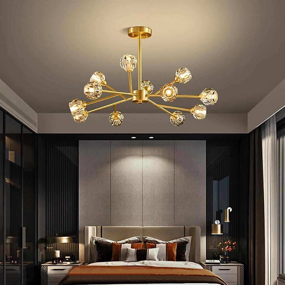 15-Light Crystal Sputnik Chandelier – Modern Brass Finish
