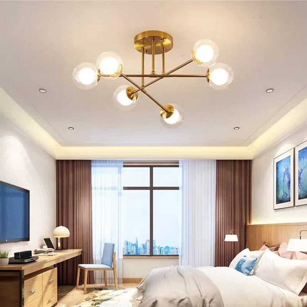 6-Light Glass Sputnik Modern Chandelier - Black & Gold Finish