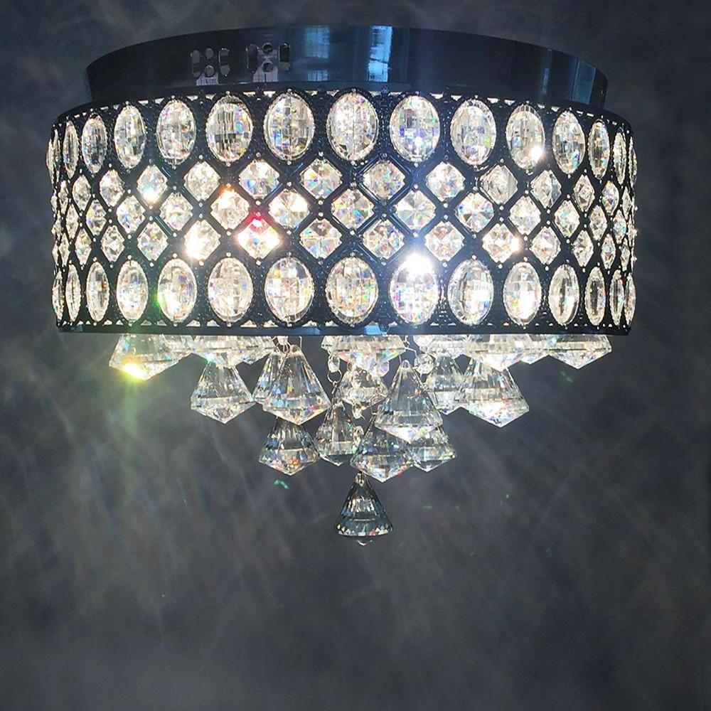 4-Light Crystal Drum Flush Mount Ceiling Chandelier
