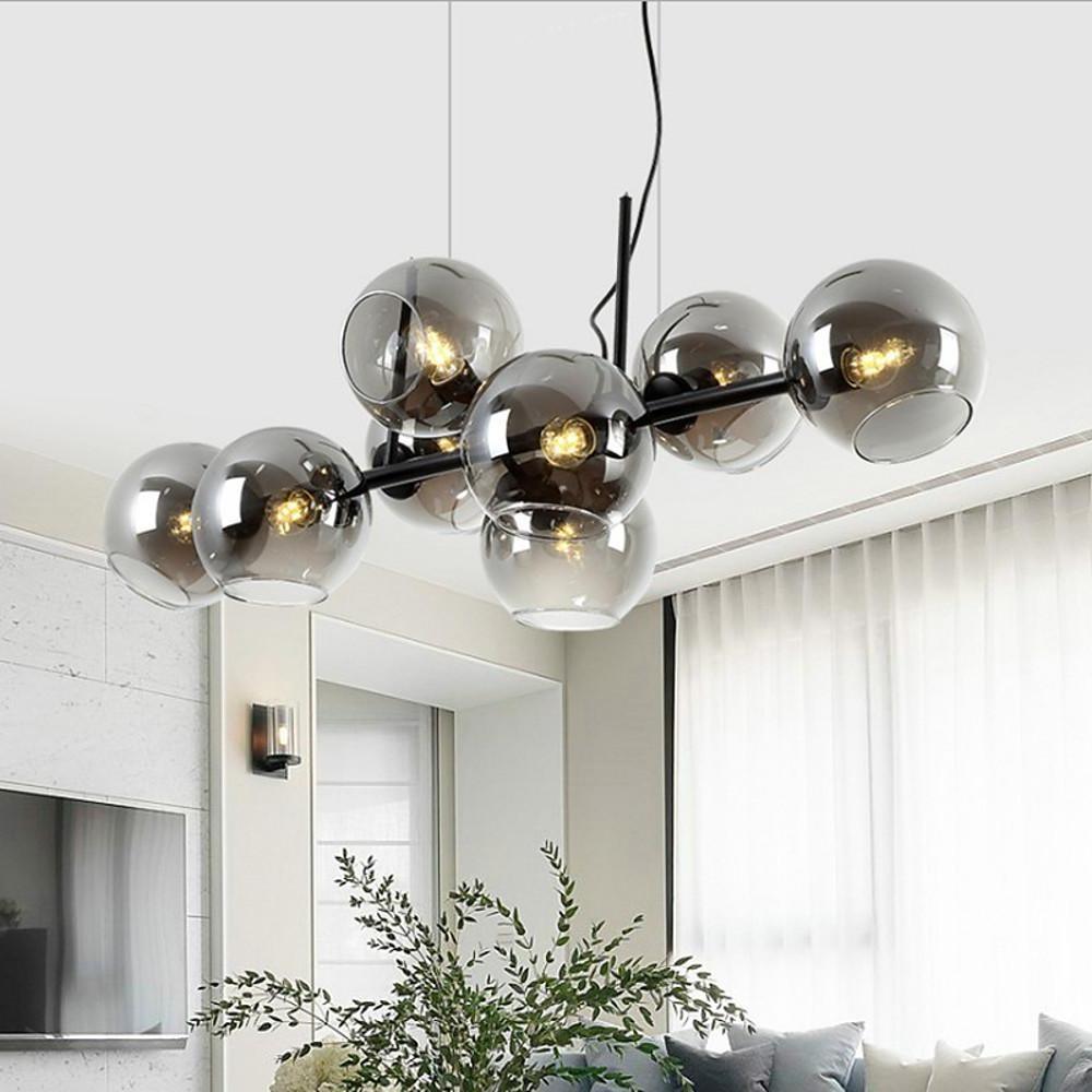 Nordic Glass Bubble Chandelier with Metal Frame – 8-Light