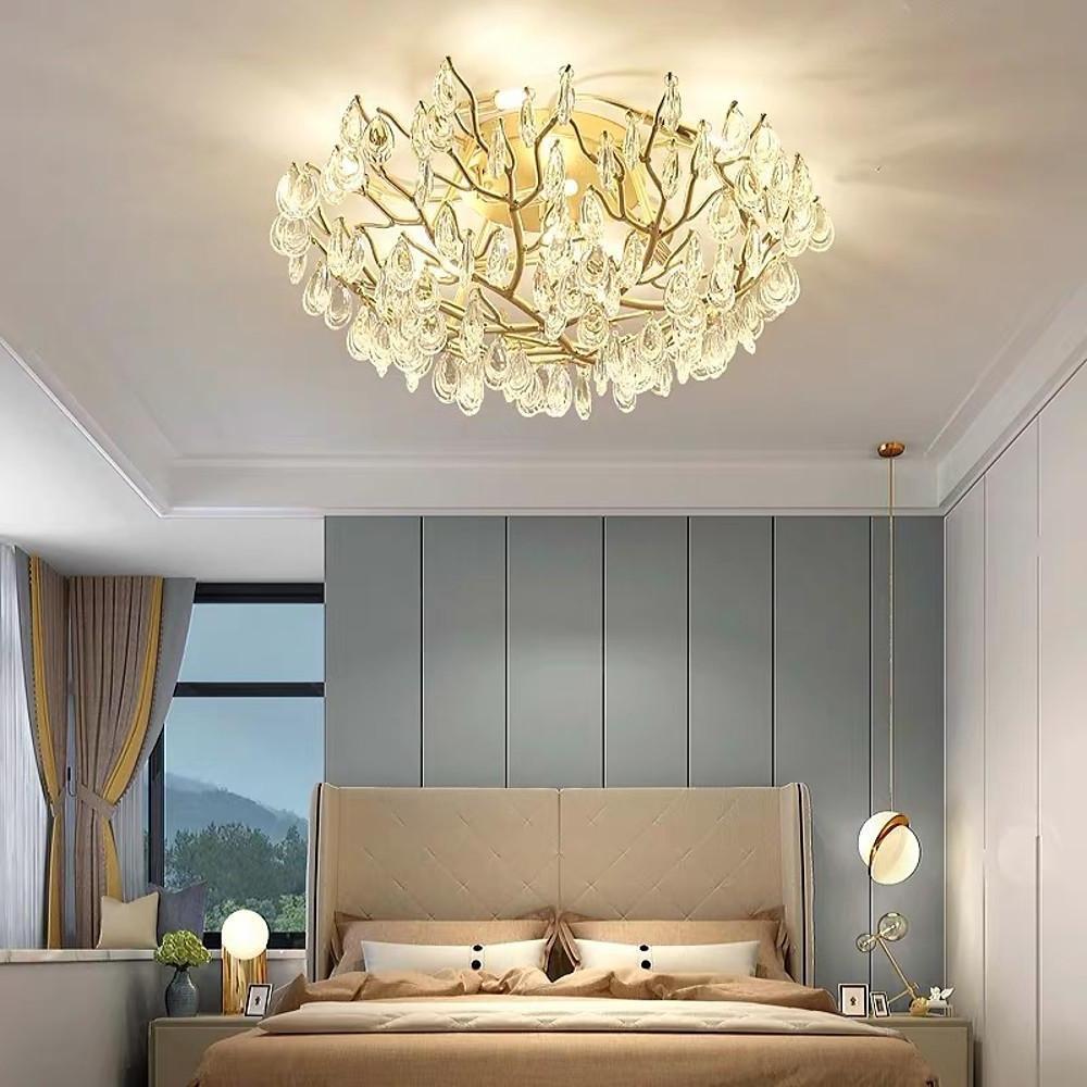 Modern Sputnik Crystal Chandelier LED Flush Mount Ceiling Light
