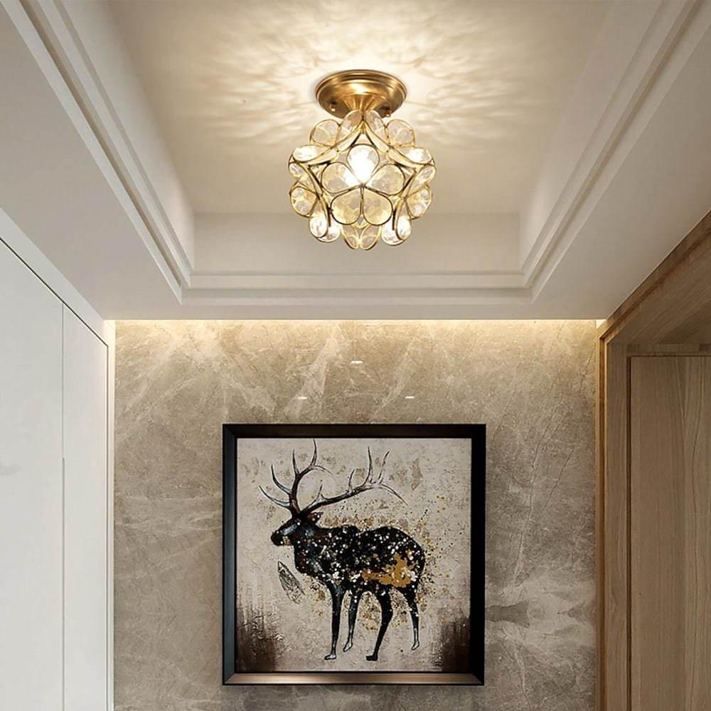 Glass Flower Flush Mount Ceiling Light Copper Finish Nordic Style