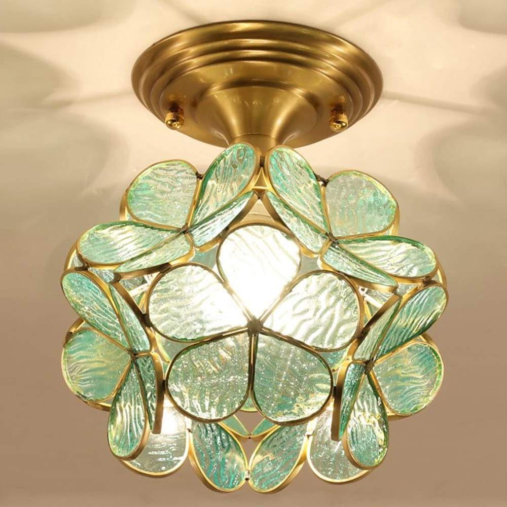 Glass Flower Flush Mount Ceiling Light Copper Finish Nordic Style
