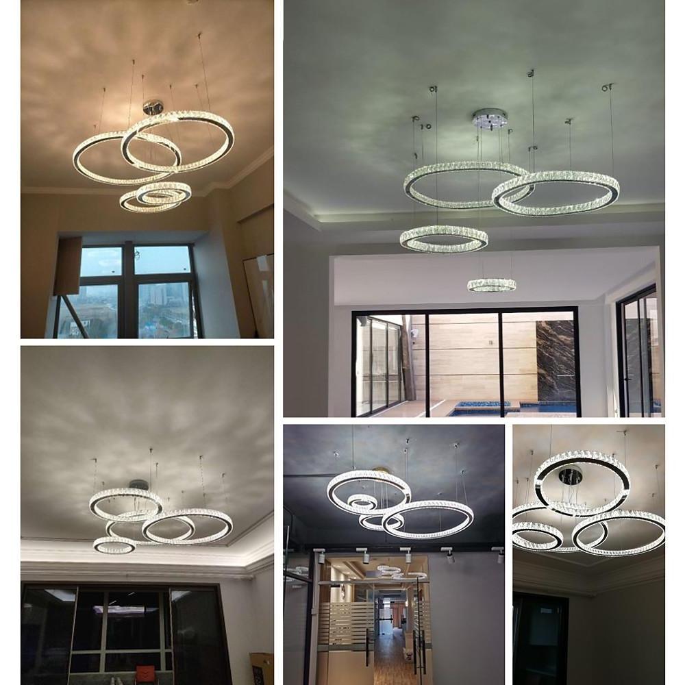 Modern Crystal Chandelier 4-Ring Gold Foyer Statement Lighting